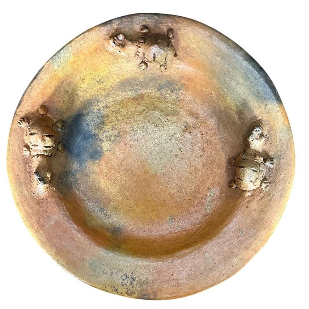 2007 Belize Art Pottery Bowl Raised Relief Turtle Handmade Artist Signed 9"